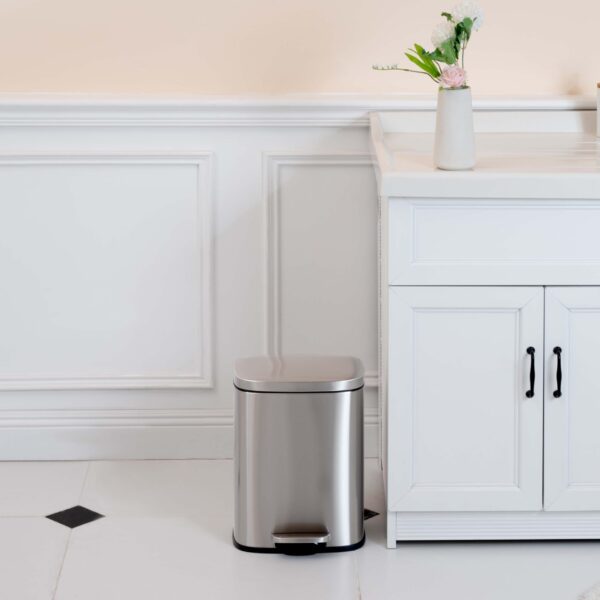 Amazon Basics Smudge Resistant Small Rectangular Trash Can With Soft-Close Foot Pedal, Brushed Stainless Steel, 12 Liter/3.1 Gallon, Satin Nickel Finish, 11.3"L x 9.9"W x 15.1"H - Image 5