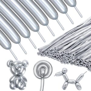 ZBYDNG Metallic Silver Long Balloons Premium 260 Twisting Magic Balloons for Birthday Kids Wedding Party Supply 100pcs