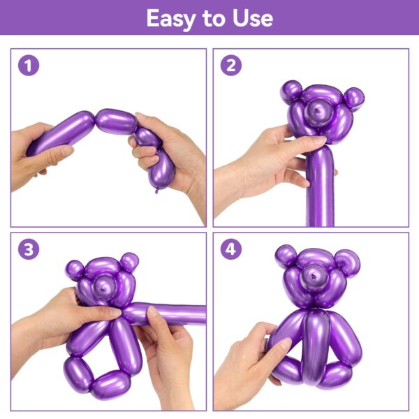 ZBYDNG Metallic Pruple 260 Balloons Premium Long Twisting Animals Magic Balloons for Birthday Kids Wedding Party Supply 100pcs - Image 4