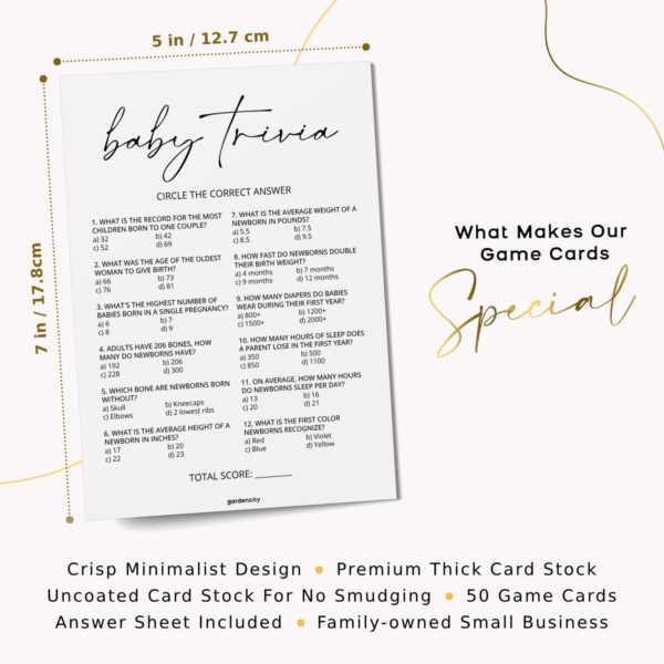 GardenCity Baby Trivia Baby Shower Game (50 Cards), Trivia Game Activity for Boy or Girl (Minimalist) - Image 4