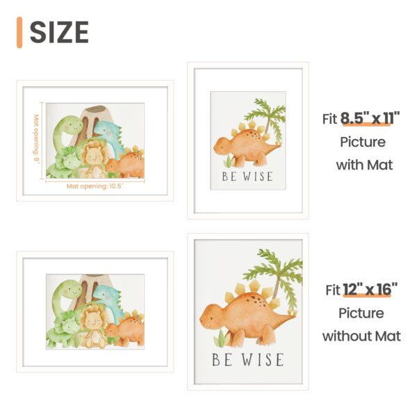 upsimples 12x16 Picture Frame, Display Pictures 8.5x11 with Mat or 12x16 Without Mat, Wall Hanging Photo Frame, White, 1 Pack - Image 3