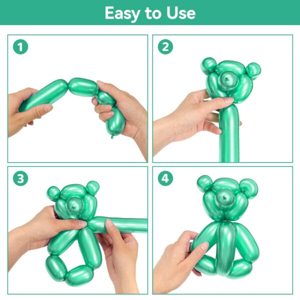 ZBYDNG Metallic Green Long Balloons Premium 260 Twisting Animals Magic Balloons for Birthday Kids Wedding Party Supply 100pcs - Image 4