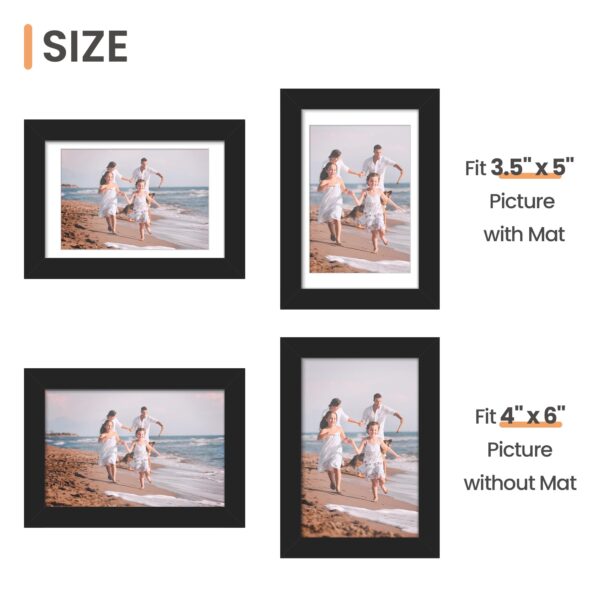 upsimples 4x6 Picture Frame, Display Pictures 3.5x5 with Mat or 4 x 6 Without, Wall Hanging Photo Frames, Black, 1 Pack - Image 3
