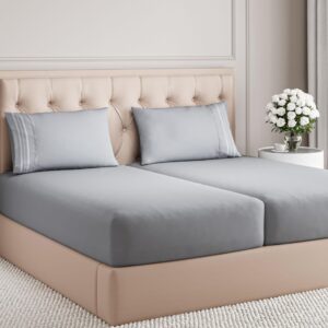 Split King Size 5 Piece Sheet Set - Comfy Breathable & Cooling Bed Sheets Set - Hotel Luxury Bedding for Women, Men, Kids, Teens, Boys & Girls - Deep Pockets and Wrinkle Free - Oeko-Tex - Steel Blue