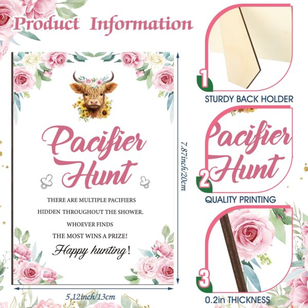 Thyle 51 Pcs Pacifier Hunt Baby Shower Games Include Hunt Sign and 50 Acrylic Pacifiers for Baby Shower Game Decoration Gift Sets Gender Reveal Party Decor(Highland Cow) - Image 4