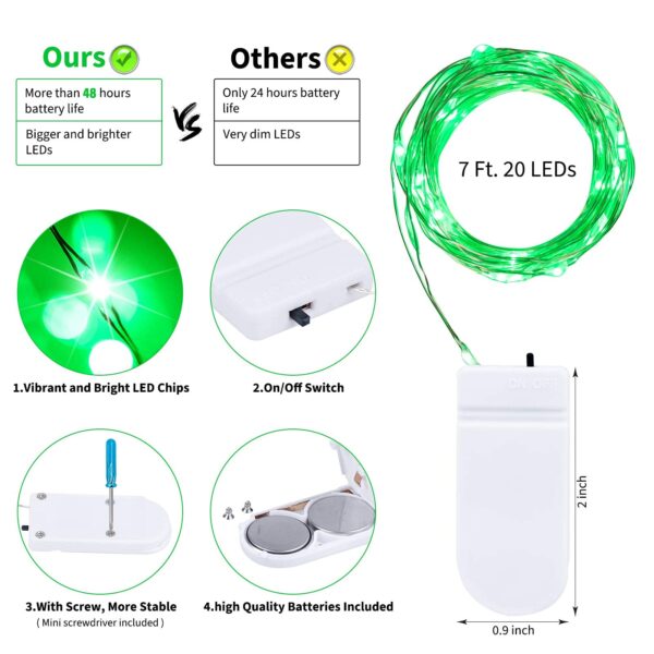 Brightown 12 Pack St. Patrick's Day LED Fairy Lights Battery Operated String Lights Waterproof Silver Wire 7 ft 20 LED Firefly Starry Moon Lights for DIY Wedding Party Bedroom Patio - Image 6