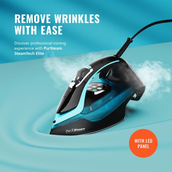 PurSteam SteamTech Elite 1750W Steam Iron, Digital Temp Control & LED Display, Ceramic Soleplate, Adjustable Steam, Self-Clean, Anti-Calc, Anti-Drip, Auto Shut-Off - Image 2
