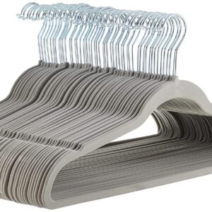 Amazon Basics Slim, Velvet, Non-Slip Suit Clothes Hangers, Gray/Silver - Pack of 50