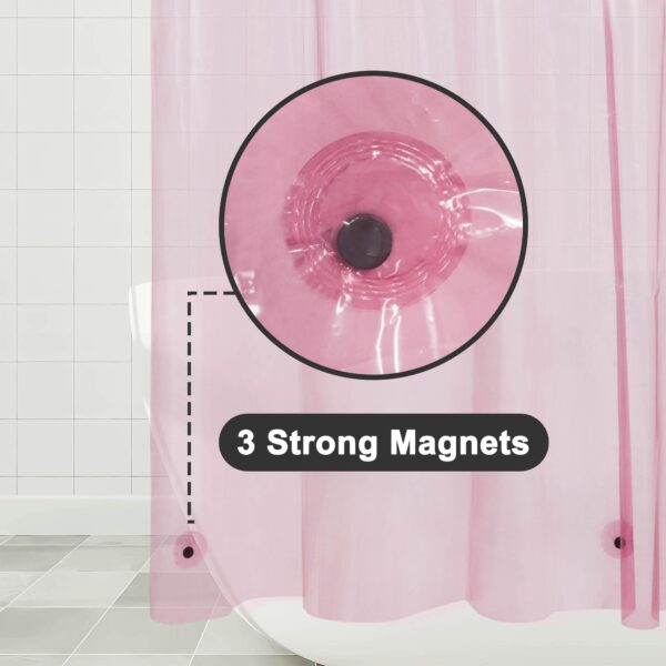 Barossa Design Clear Pink Stall Shower Curtain Liner with 3 Magnets - 36" x 72" Waterproof Lightweight PEVA Plastic Narrow Shower Liner for Small Bathroom, Metal Grommets - Clear Pink - Image 3