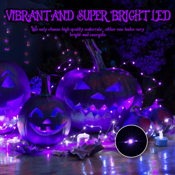 Brightown 24 Pack Fairy Lights Battery Operated, Halloween String Lights Waterproof Black Wire 7 ft 20 LED Firefly Starry Lights for Hallowen Decorations DIY Paper Lantern Craft Pumpkin (Purple) - Image 2
