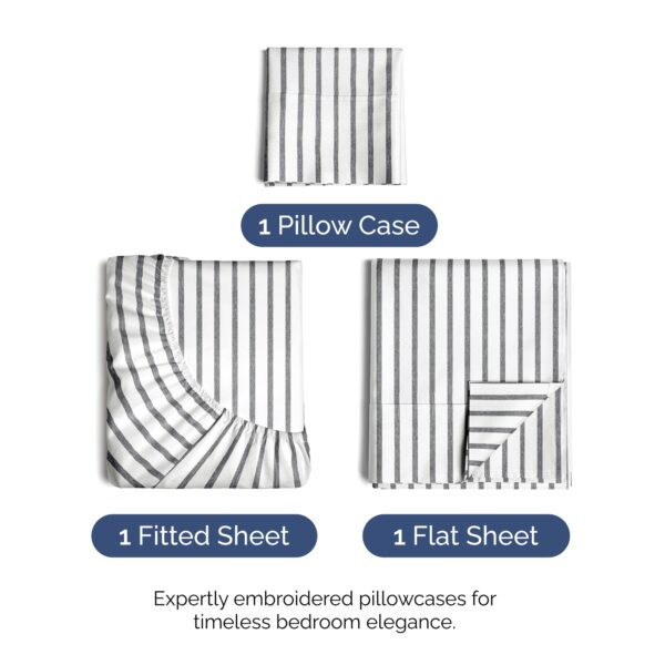 Twin XL Size 3 Piece Sheet Set - Comfy Breathable & Cooling Bed Sheets Set - Hotel Luxury Bedding for Women, Men, Kids, Teens, Boys & Girls - Deep Pockets and Wrinkle Free - Oeko-Tex - Grey Stripes 2 - Image 2