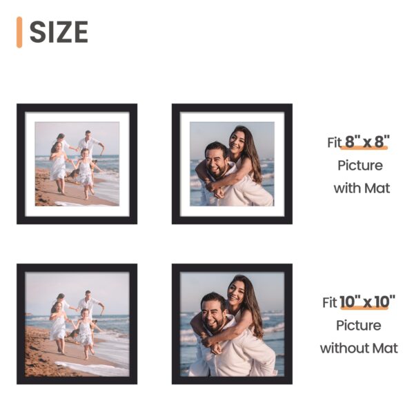 upsimples 10x10 Picture Frame, Display Pictures 8x8 with Mat or 10 x 10 Without, Wall Hanging Square Frames, Black, 1 Pack - Image 3
