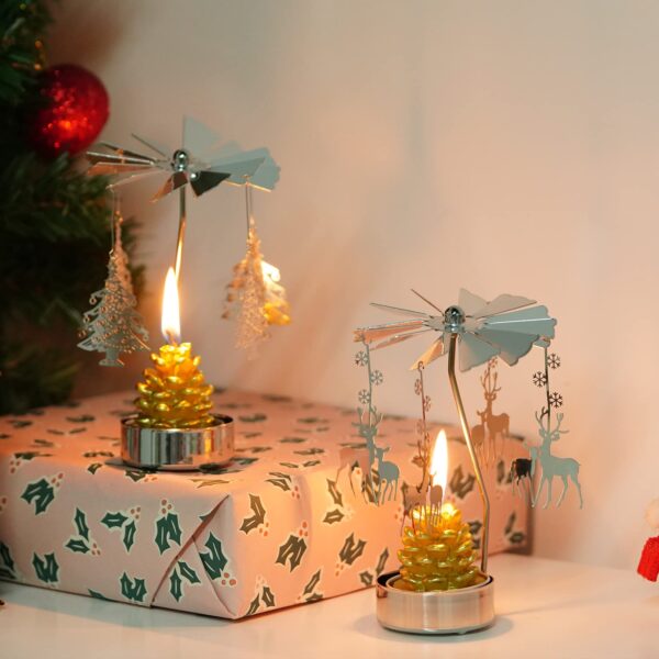 2 Pcs Rotary Candle Holder Spinning Candleholder Christmas Tree & Reindeer Style - Image 6