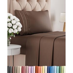 Twin XL Size 3 Piece Sheet Set - Comfy Breathable & Cooling Bed Sheets Set - Hotel Luxury Bedding for Women, Men, Kids, Teens, Boys & Girls - Deep Pockets, Ultra-Soft, Wrinkle Free - Oeko-Tex - Brown