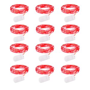 Brightown 12 Pack LED Fairy Lights, Waterproof, Red, 7 Feet, 20 LEDs, Battery Operated, Flexible Silver Wire, Safe, Energy Saving, Long-Lasting, Indoor and Outdoor Use