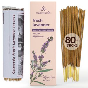 Fresh Lavender Incense for Calming - 80 Charcoal Free Incense Sticks, Made from Upcycled Flowers | Organic Incense Sticks Non Toxic | Use for Relaxation & Improves Sleep