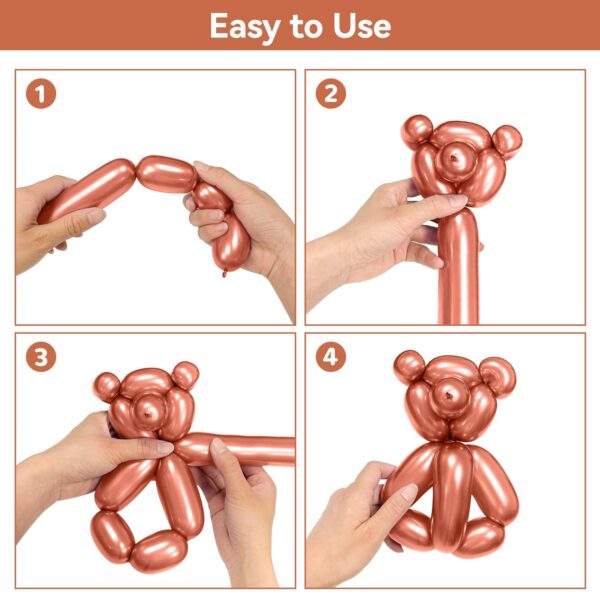 ZBYDNG Metallic Rose Gold Long Balloons Premium 260 Twisting Animals Magic Balloons for Birthday Kids Wedding Party Supply 100pcs - Image 4