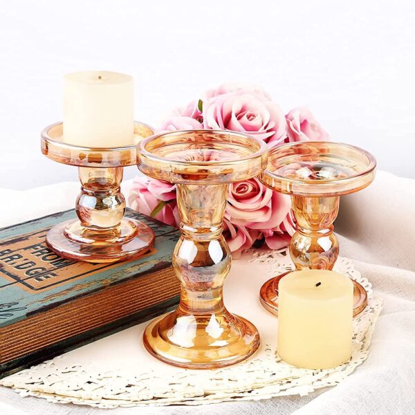 BTGLLAS 3-Piece Set of Glass Candlestick, Crystal Candlestick Holder Holder and Conical Candle, Christmas Candle Holder Decoration, Family Living Room Wedding Candle Holder (7 Colour) - Image 7