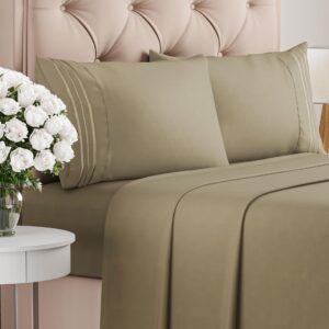 King Size 4 Piece Sheet Set - Comfy Breathable & Cooling Bed Sheets Set - Hotel Luxury Bedding for Women, Men, Kids, Teens, Boys & Girls - Deep Pockets, Ultra-Soft and Wrinkle Free - Oeko-Tex - Khaki