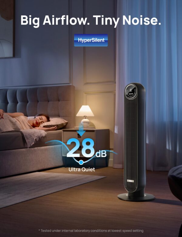 Dreo Tower Fan for Bedroom, 25ft/s Velocity Quiet Floor Fan, 90° Oscillating Fans for Indoors with 4 Speeds, 4 Modes, 8H Timer, Standing Fans, Bladeless Fan, Black, Nomad One (DR-HTF007) - Image 3