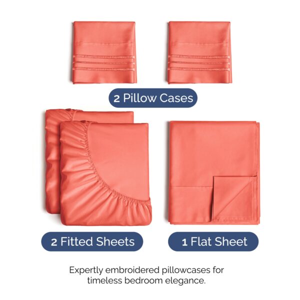 Split King Size 5 Piece Sheet Set - Comfy Breathable & Cooling Bed Sheets Set - Hotel Luxury Bedding for Women, Men, Kids, Teens, Boys & Girls - Deep Pockets, Soft and Wrinkle Free - Oeko-Tex - Coral - Image 2