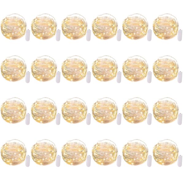 Brightown 24 Pack Fairy Lights Battery Operated - 7Ft 20 Led Mini String Lights Silver Wire Waterproof Firefly Starry DIY Lights for Bedroom Patio Wedding Party Christmas Decor (Warm White)
