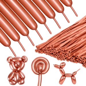 ZBYDNG Metallic Rose Gold Long Balloons Premium 260 Twisting Animals Magic Balloons for Birthday Kids Wedding Party Supply 100pcs