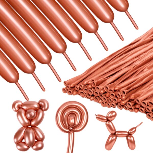 ZBYDNG Metallic Rose Gold Long Balloons Premium 260 Twisting Animals Magic Balloons for Birthday Kids Wedding Party Supply 100pcs