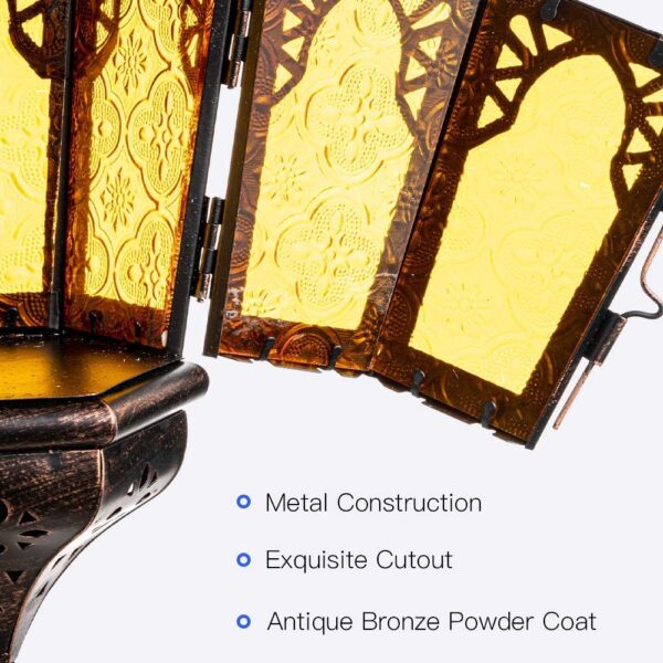 DECORKEY Moroccan Lantern Decorative Indoor & Outdoor, 13.6’’ Vintage Decorative Hanging Lanterns with Chian for Home Porch Patio Decor, Metal Ramadan Christmas Candle Holder Decorations (Amber) - Image 7