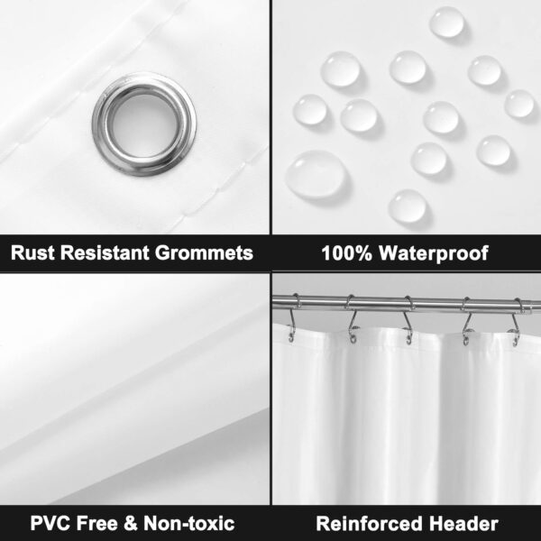 Barossa Design White Shower Curtain Liner with 6 Magnets - Waterproof PEVA Shower Liner for Bath Tub, 72" x 72" Standard Size, PVC Free & Metal Grommets - White, 72x72 - Image 3