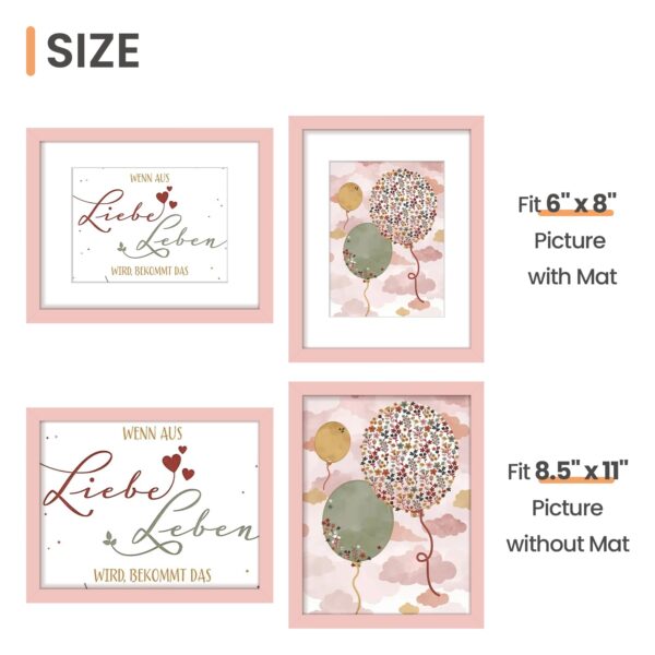 upsimples 8.5 By 11 Picture Frame, Display Pictures 6x8 with Mat or 8.5 x 11 Without, Wall Hanging Photo Frames, Pink, 1 Pack - Image 3