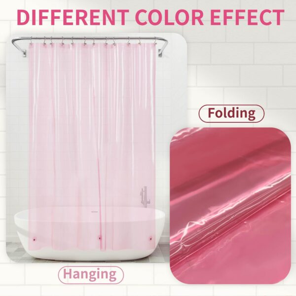 Barossa Design Clear Pink Stall Shower Curtain Liner with 3 Magnets - 36" x 72" Waterproof Lightweight PEVA Plastic Narrow Shower Liner for Small Bathroom, Metal Grommets - Clear Pink - Image 2
