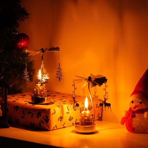 2 Pcs Rotary Candle Holder Spinning Candleholder Christmas Tree & Reindeer Style - Image 7