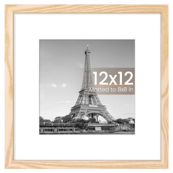 upsimples 12x12 Picture Frame, Display Pictures 8x8 with Mat or 12 x 12 Without, Wall Hanging Square Frames, Natural, 1 Pack