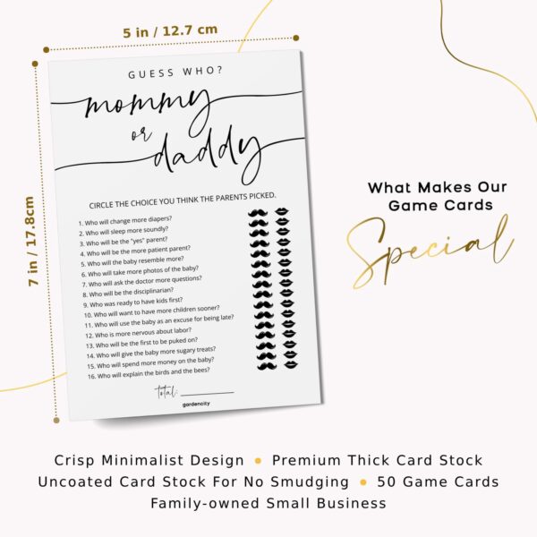 GardenCity 50 Guess Who Mommy or Daddy Game Cards, Fun Baby Shower Games for Boy or Girl, Gender Neutral - Minimalist - Image 4