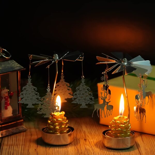 2 Pcs Rotary Candle Holder Spinning Candleholder Christmas Tree & Reindeer Style - Image 5