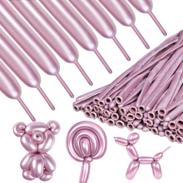 ZBYDNG Metallic Pink Long Balloons Premium 260 Twisting Animals Magic Balloons for Birthday Kids Wedding Party Supply 100pcs