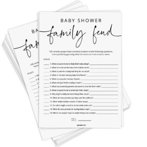 Baby Shower Games - 50 Baby Shower Family Feud Game Cards, Boy or Girl, Gender Neutral, Minimalist