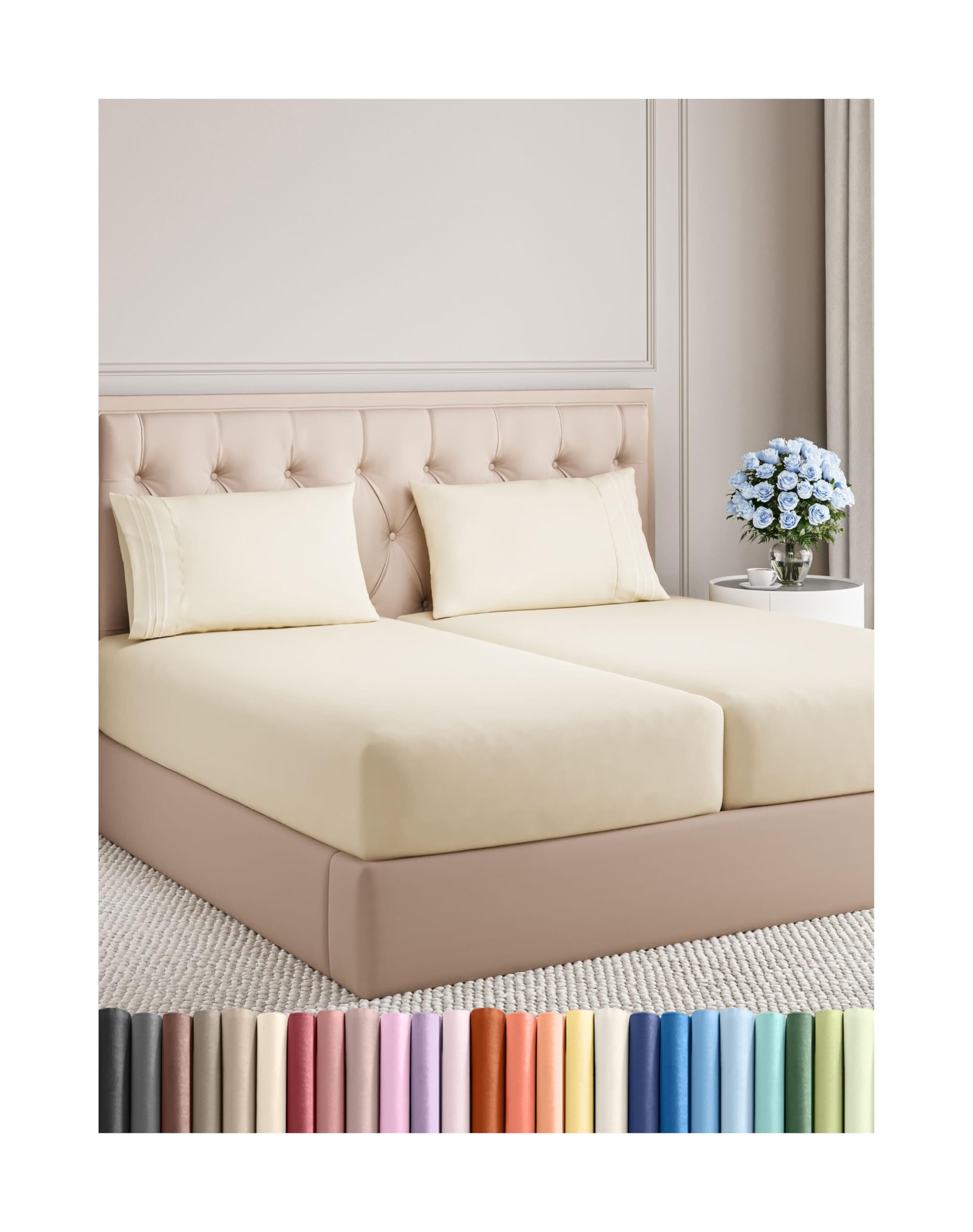 Split King Size 5 Piece Sheet Set - Comfy Breathable & Cooling Bed Sheets Set - Hotel Luxury Bedding for Women, Men, Kids, Teens, Boys & Girls - Deep Pockets, Soft, Wrinkle Free - Oeko-Tex - Off White