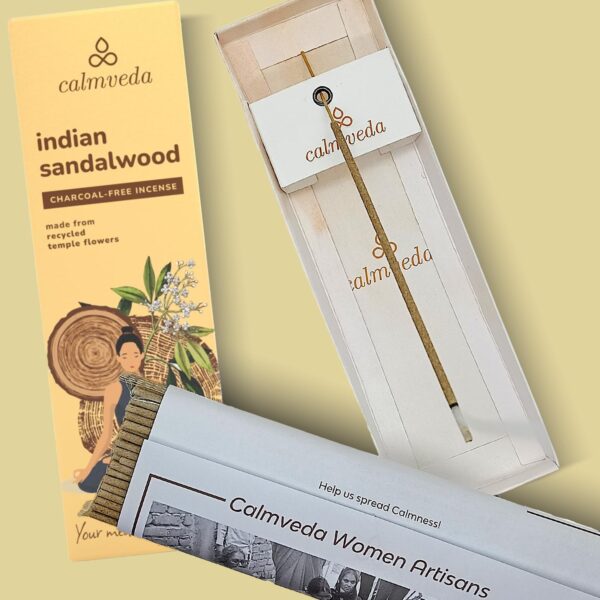 Indian Sandalwood Incense Sticks - 80 Sticks, Charcoal Free, Upcycled Flowers, All Natural, Non Toxic, Meditation & Stress Relief - Image 4