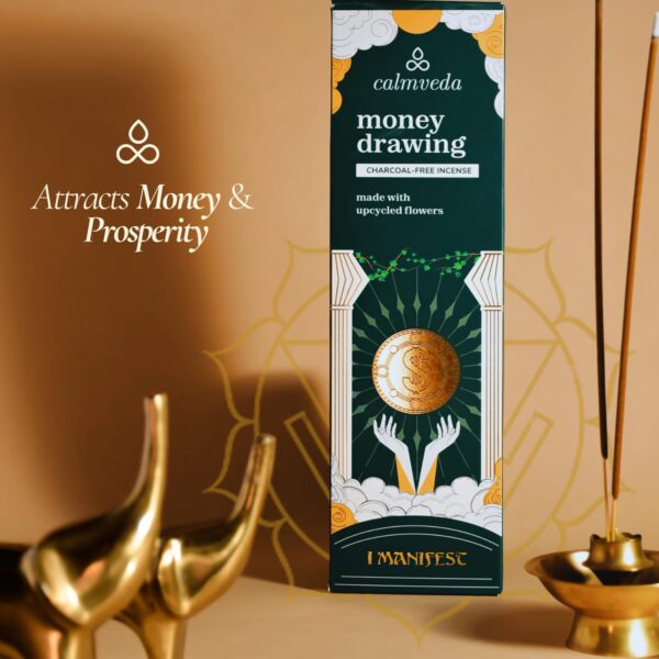 CALMVEDA Attract Money Incense Sticks - for Manifestating Abundance (80+ Sticks) with Aventurine Crystal Keychain for Unlocking Wealth | Spicy Aroma of Cinnamon Incense & Clove - Image 2