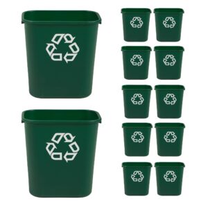 Rubbermaid Commercial Products Deskside Recycling Can, 7-Gallon/28-Quart, Green Recycling Symbol, Plastic, for Bedroom/Bathroom/Office, Fits Under Desk/Sink/Cabinet, Pack of 12