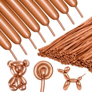 ZBYDNG Metallic Champagne Gold Long Balloons Premium 260 Twisting Animals Magic Balloons for Birthday Kids Wedding Party Supply 100pcs