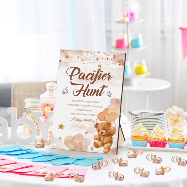 Thyle 51 Pcs Pacifier Hunt Baby Shower Games Include Hunt Sign and 50 Acrylic Pacifiers for Baby Shower Game Decoration Gift Sets Gender Reveal Party Decor(Brown Bear) - Image 2