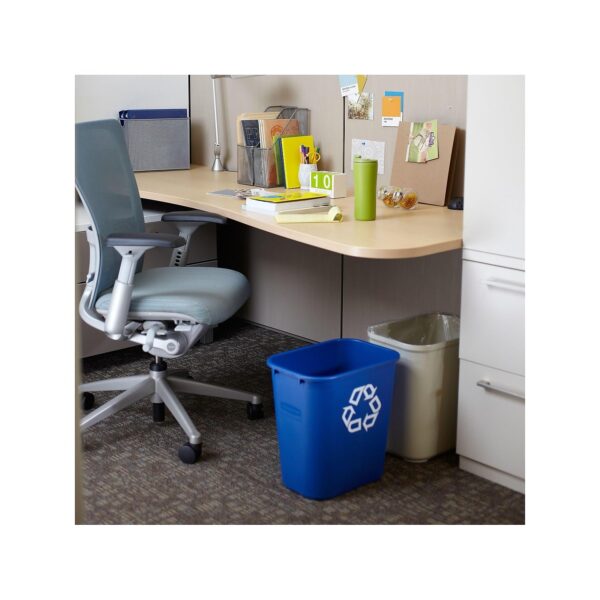 Rubbermaid Commercial Products Deskside Recycling Can, 7-Gallon/28-Quart, Blue Recycling Symbol, Plastic, for Bedroom/Bathroom/Office/Under Desk/Sink - Image 5
