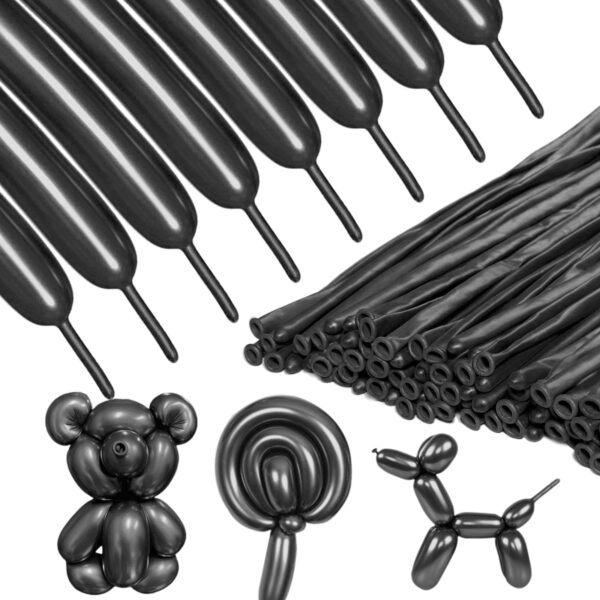 ZBYDNG Metallic Black Long Balloons Premium 260 Twisting Animals Magic Balloons for Birthday Kids Wedding Party Supply 100pcs