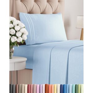 Twin Size 3 Piece Sheet Set - Comfy Breathable & Cooling Bed Sheets Set - Hotel Luxury Bedding for Women, Men, Kids, Teens, Boys & Girls - Deep Pockets, Soft and Wrinkle Free - Oeko-Tex - Light Blue
