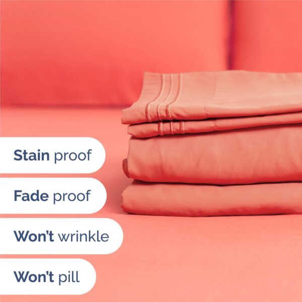 Split King Size 5 Piece Sheet Set - Comfy Breathable & Cooling Bed Sheets Set - Hotel Luxury Bedding for Women, Men, Kids, Teens, Boys & Girls - Deep Pockets, Soft and Wrinkle Free - Oeko-Tex - Coral - Image 5