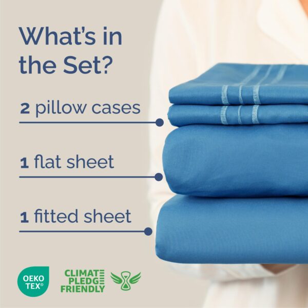 Queen Size 4 Piece Sheet Set - Comfy Breathable & Cooling Bed Sheets Set - Hotel Luxury Bedding for Women, Men, Kids, Teens, Boys & Girls - Deep Pockets, Soft and Wrinkle Free - Oeko-Tex - Denim Blue - Image 2