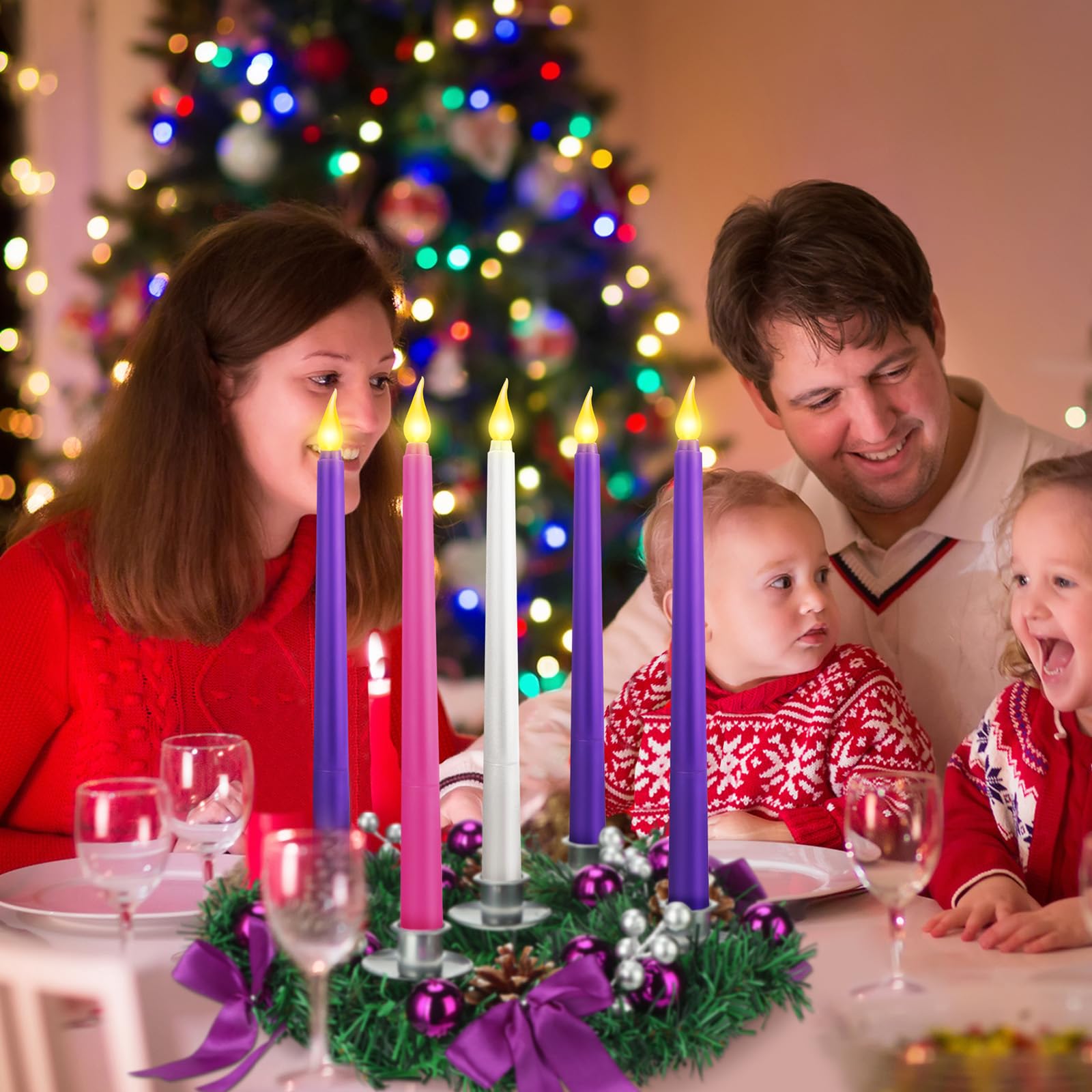 Tioncy 12 Inch Christmas Advent Wreath Candle Holder with 5 Flameless Candles Remote Control Wreaths Holder Centerpiece Decoration with Berries(Stylish,11 x 0.8 x 0.8 in) - Image 6